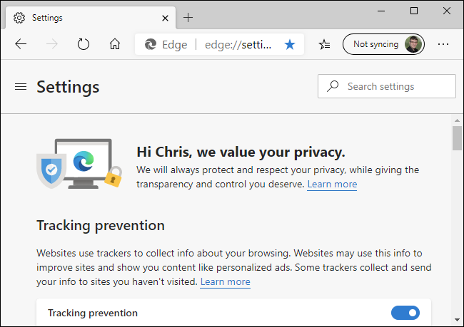 Tracking prevention settings in the new Microsoft Edge