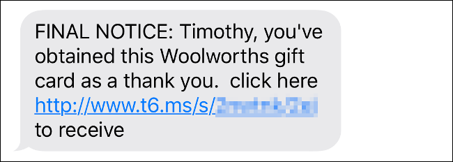 Text Message Scam for a "Gift Card" Winner
