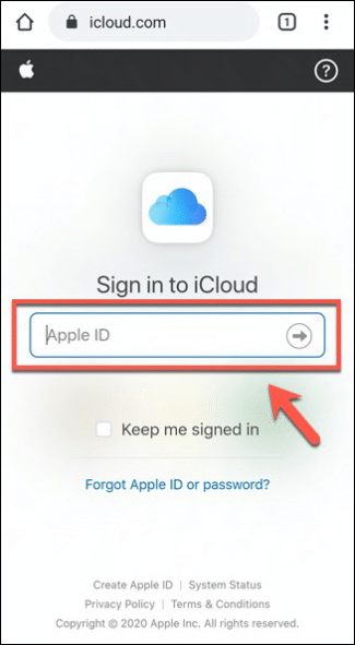 Signing in to iCloud online on Android