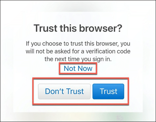 Click Trust to trust your device when you sign into iCloud on Android