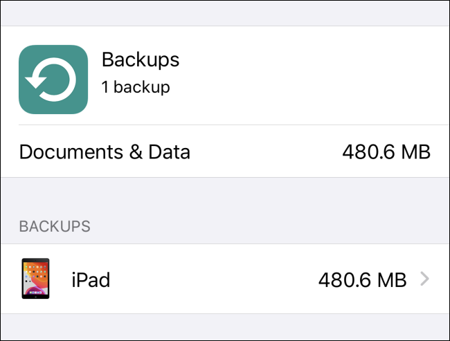 An iPad listed under &quot;Backups&quot; in iCloud.