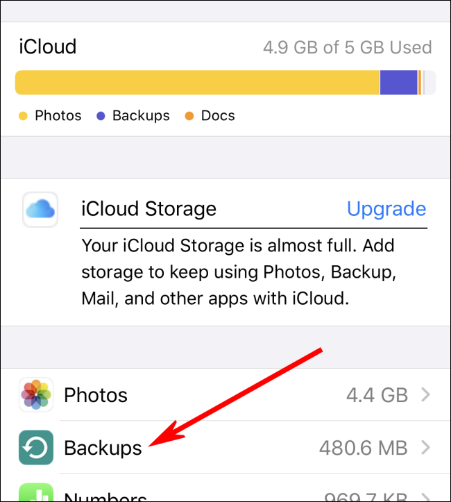 Finding backups in iCloud on iPhone or iPad