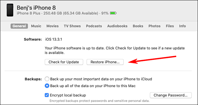 Restoring an iPhone or iPad backup from Finder or iTunes