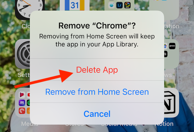 Select "Delete App" from the pop-up menu