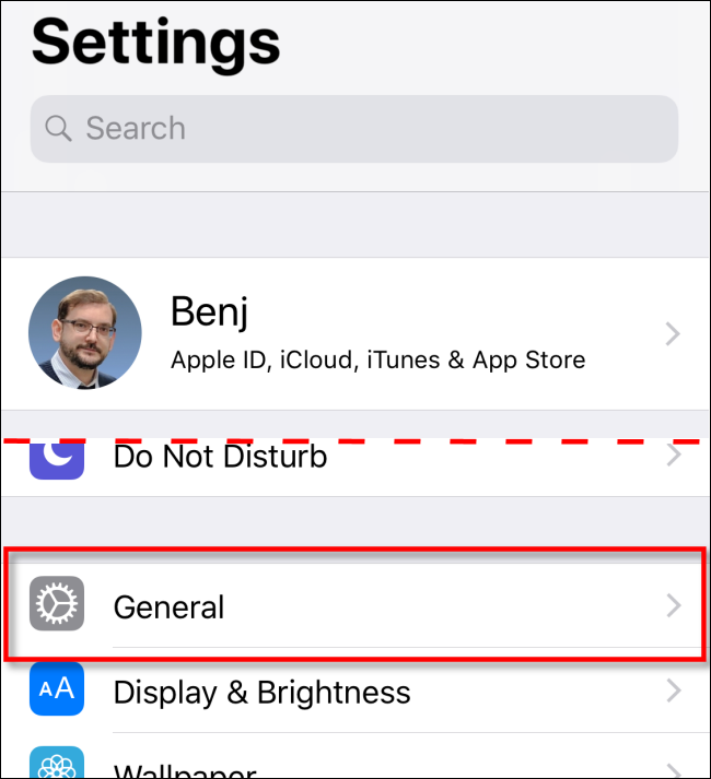 Select General in iOS Settings App