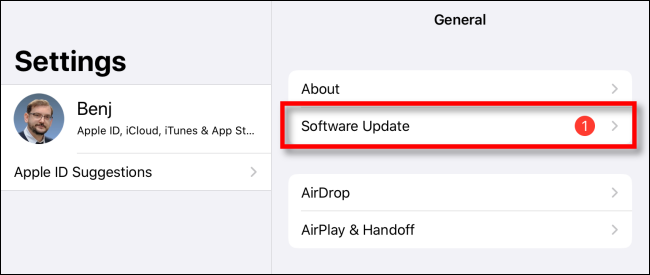 Select Software Update in iPadOS