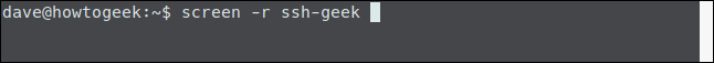 screen -r ssh-geek in a terminal window