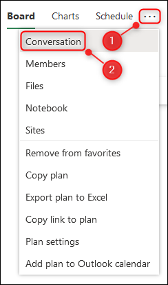The plan's Settings menu with the Conversation option highlighted.