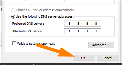 Type the DNS server addresses, and then click &quot;OK.&quot;