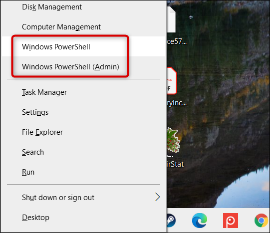 Click &quot;Windows PowerShell&quot; or &quot;Windows PowerShell (Admin).&quot;