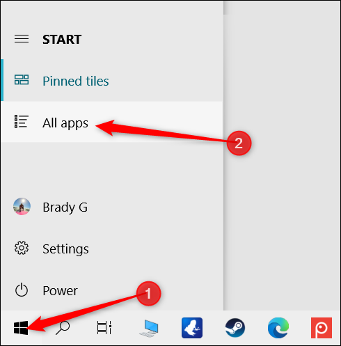 Click the Start icon, and then click &quot;All Apps.&quot;