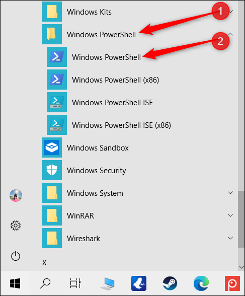 Click the &quot;Windows PowerShell&quot; folder, and then click &quot;Windows PowerShell.&quot;