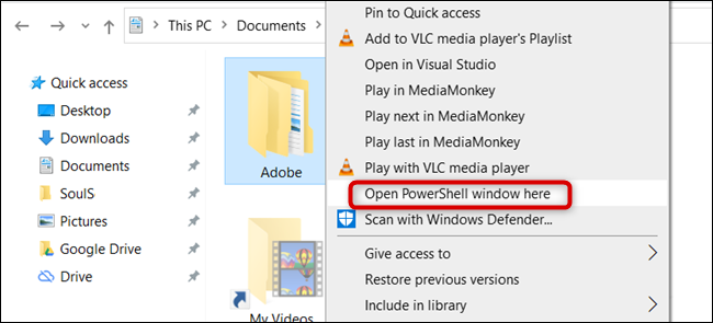 Click &quot;Open PowerShell Window Here.&quot;