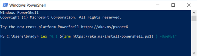 Type the following command in to download the MSI package from PowerShell.