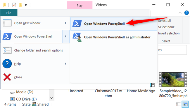 Click File &gt; Open Windows PowerShell &gt; Open Windows PowerShell to open Windows PowerShell.