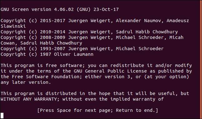 screen license information in a terminal window