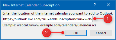 The textbox to paste the iCal link.