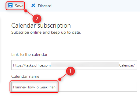 Outlook's &quot;Calendar subscription&quot; panel.
