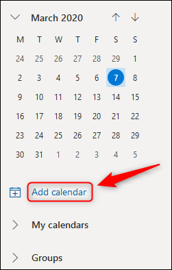 Outlook Online's &quot;Add calendar&quot; option.