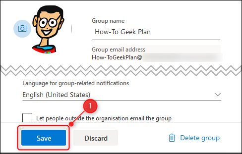 The group Settings page.