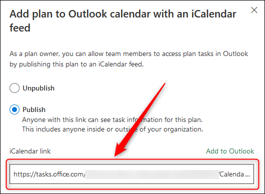 Planner's iCalendar link for sharing the plan.