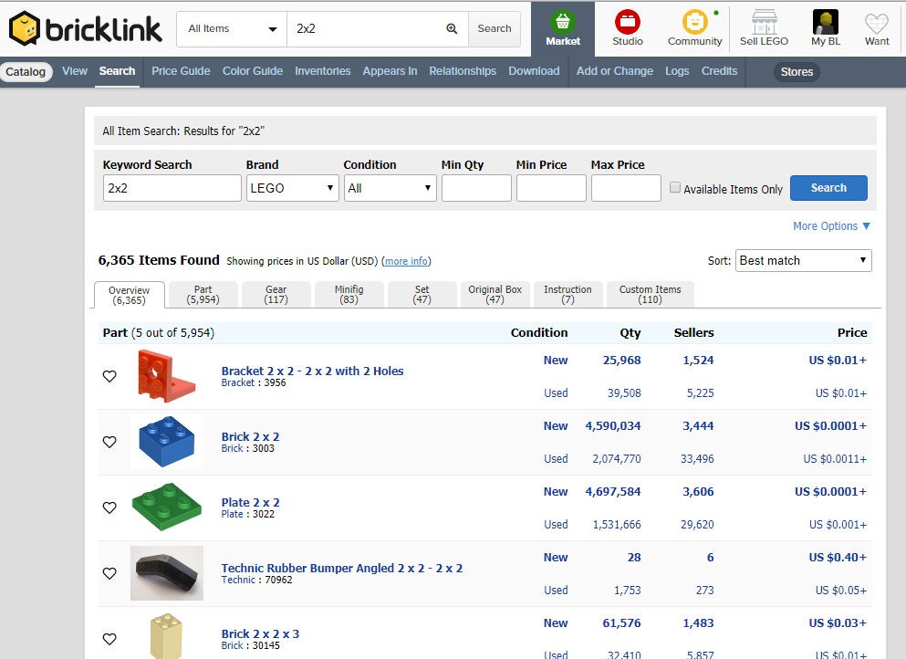 Bricklink&rsquo;s brick search system.