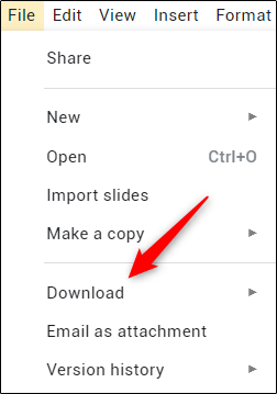 Download option in file menu