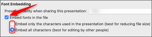 Font embedding options for Mac