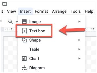 Press Insert > Text to insert text in Google Drawings