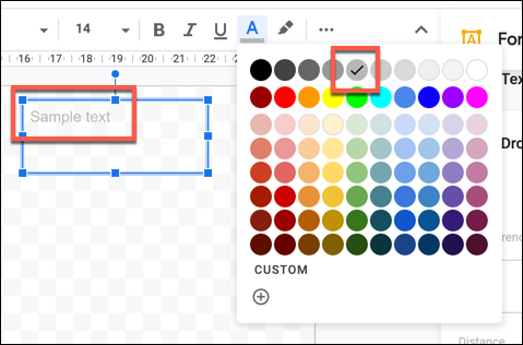Sample text with a lighter text color applied in Google Drawings