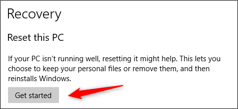 Get started resetting Windows 10