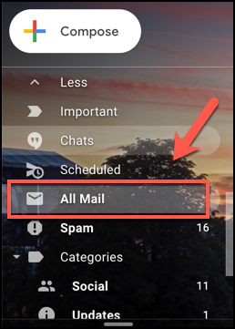 Press the All Mail tab in Gmail to view all emails, including archived emails