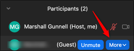More button on guest name