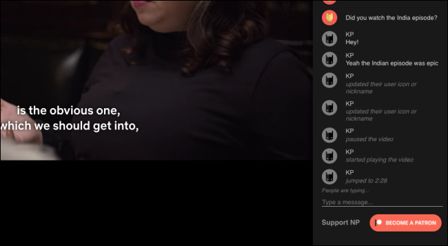 Netflix Party chat screen