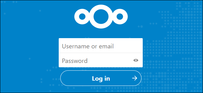 Nextcloud login form with the white Nextcloud logo on a blue background.