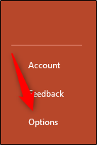 Options button in Office Windows