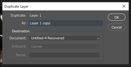 The Duplicate Layers box in Photoshop
