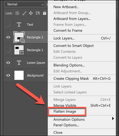 Right-click a layer and click Flatten Image to merge all layers together in Photoshop