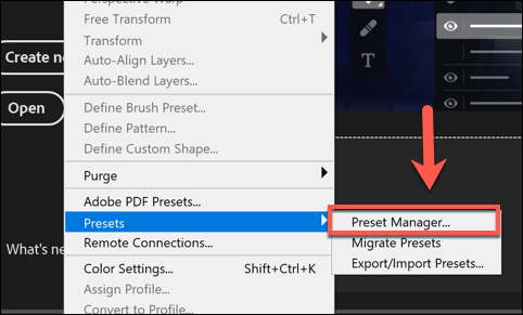 To load brushes in Photoshop, press Edit &gt; Presets &gt; Preset Manager.