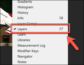 Press WIndow > Layers to show the Layers panel in Photoshop
