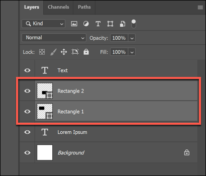 Selected layers in the Layers panel in Photoshop