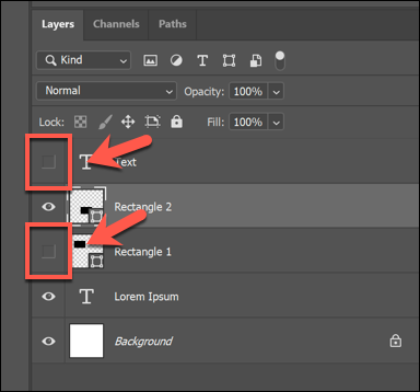 Press the square icon next to a hidden layer to make it visible in Photoshop