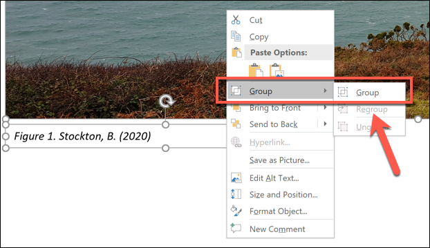 Select Group > Group to bind the image and text box together.