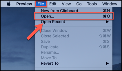 Click File > Open to open a PDF in Preview