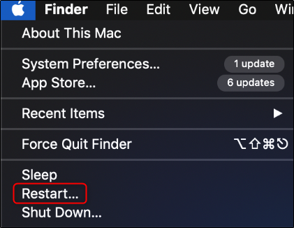Restart Mac via apple menu