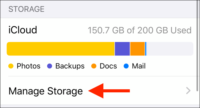 Tap on Manage Storage option