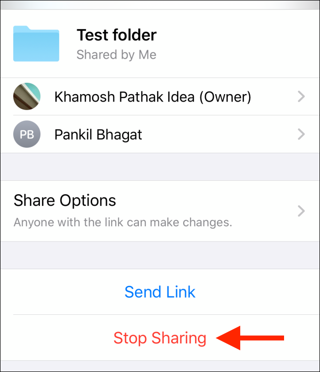 Tap on Stop Sharing