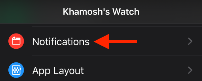 Tap on the Notifications option from the Watch app