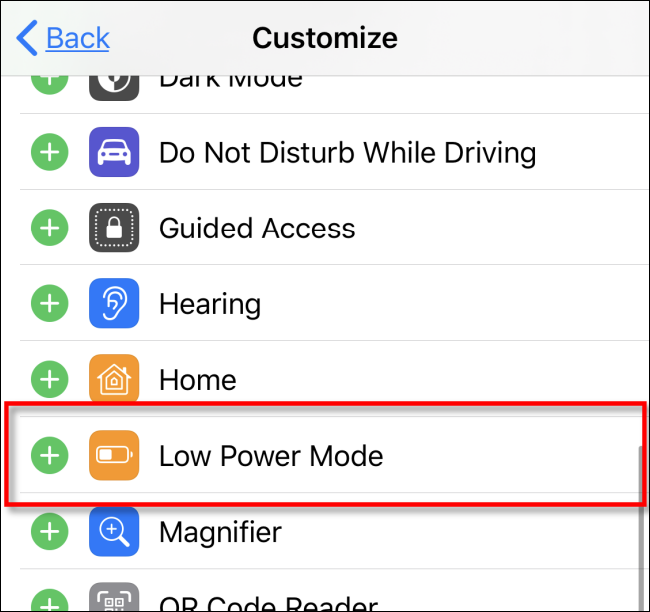 Add Low Power Mode to Control Center in iOS iPadOS