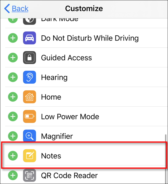 Adding Notes to Control Center on iOS